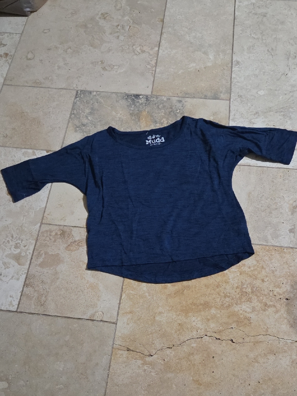 Mudd Girls Size 7/8 Dark Blue Black Semi-Sheer Half Sleeve Top